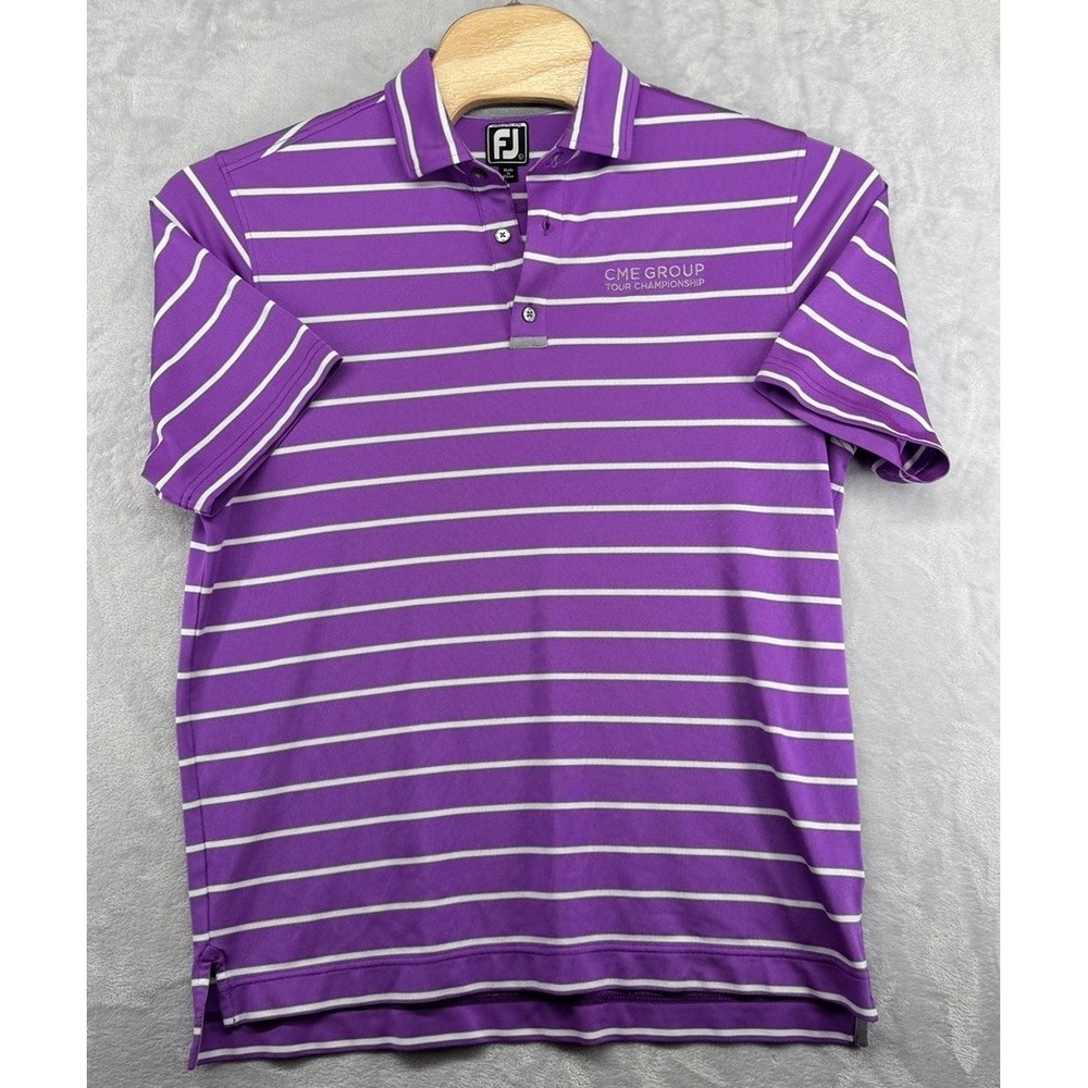 FootJoy FJ CME Group Tour Championship Polo‎ Shirt Purple White Striped Men's L